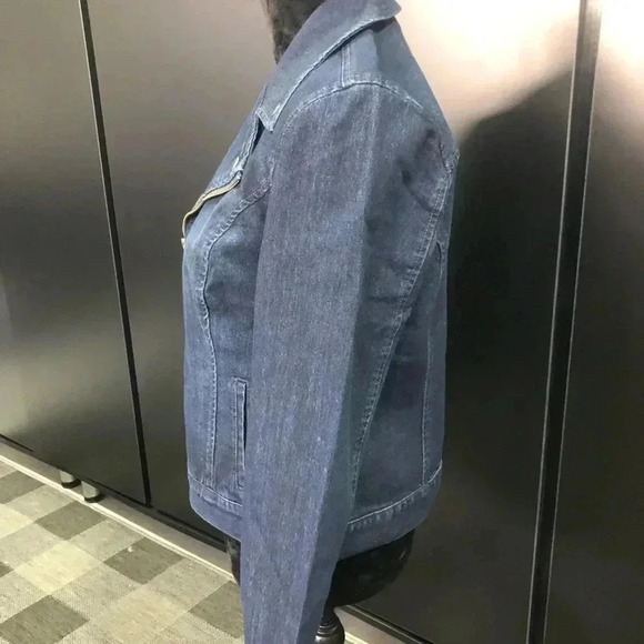 Style & Co Moto Blue Jean Jacket, V-neck collar detail, zip front, side pockets - Picture 6 of 10